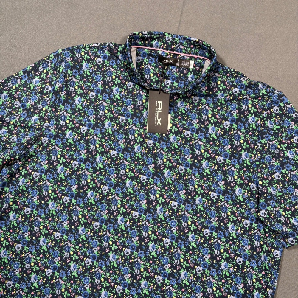 RLX Ralph Lauren Classic Fit Performance Mens Golf Polo Blue Floral AOP X- Large